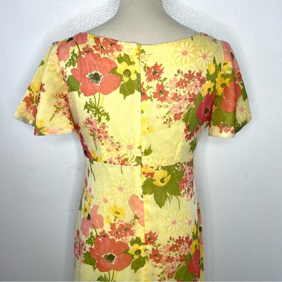 VINTAGE 1970s Floral Maxi Dress Yellow Prairie Gown Bohemian 70s Boho Hippie - Picture 6 of 9